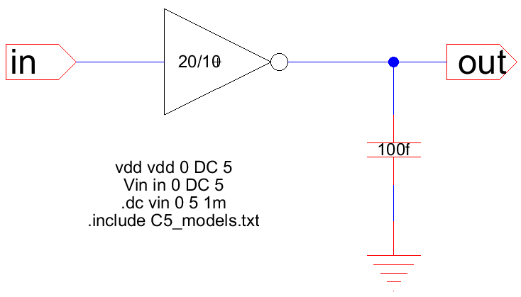Simulation schematic for 20/10 inverter