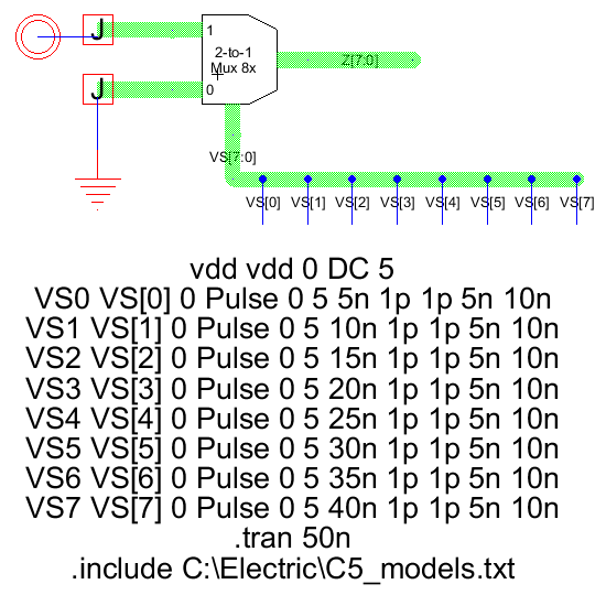 Simulation schematic for 8-bit multiplexer