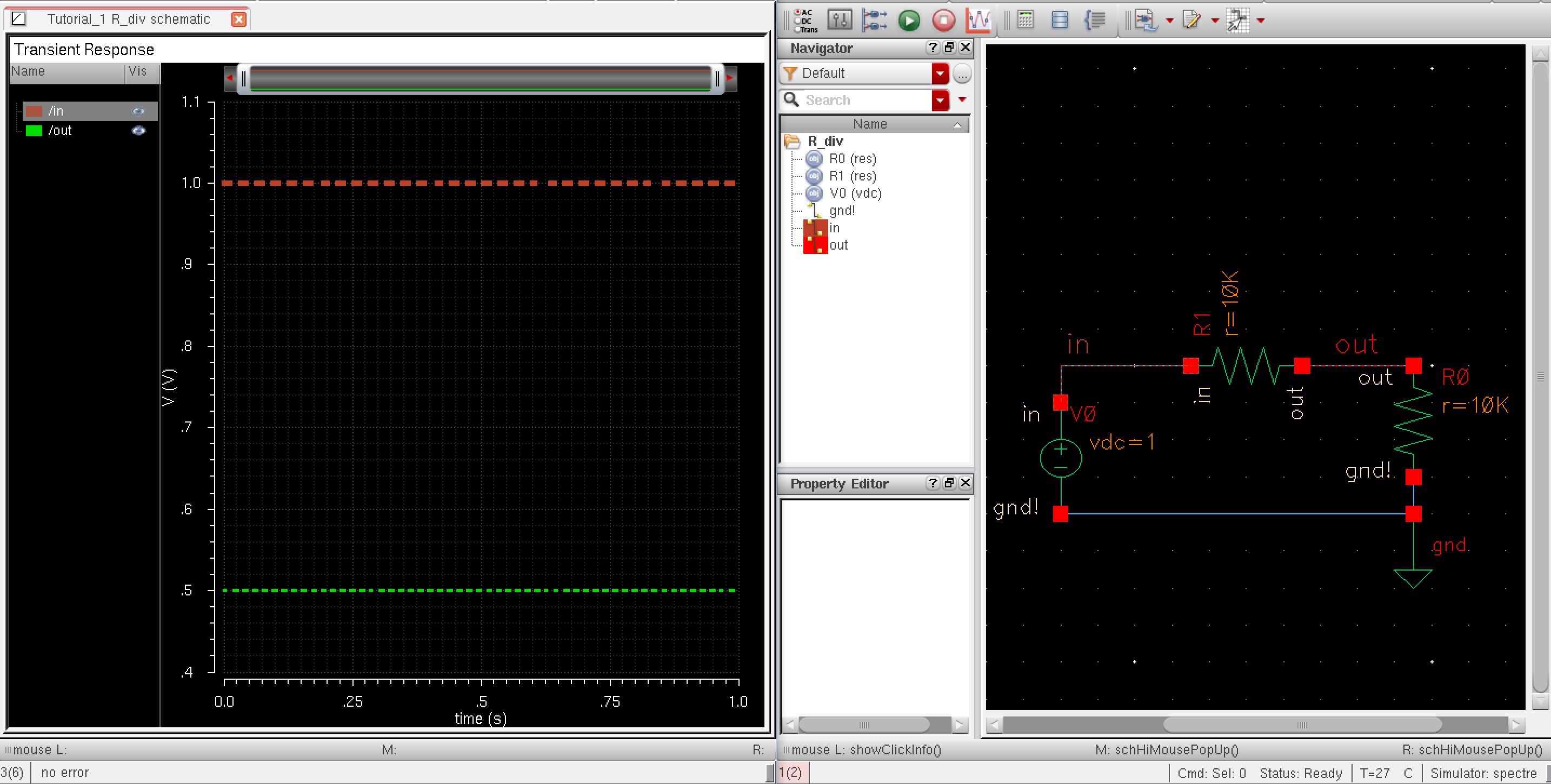 Simulation of Voltage Divider using Cadence