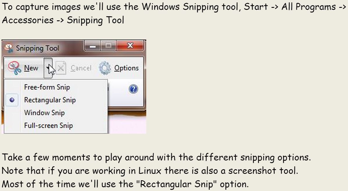 Use of Windows Snip tool