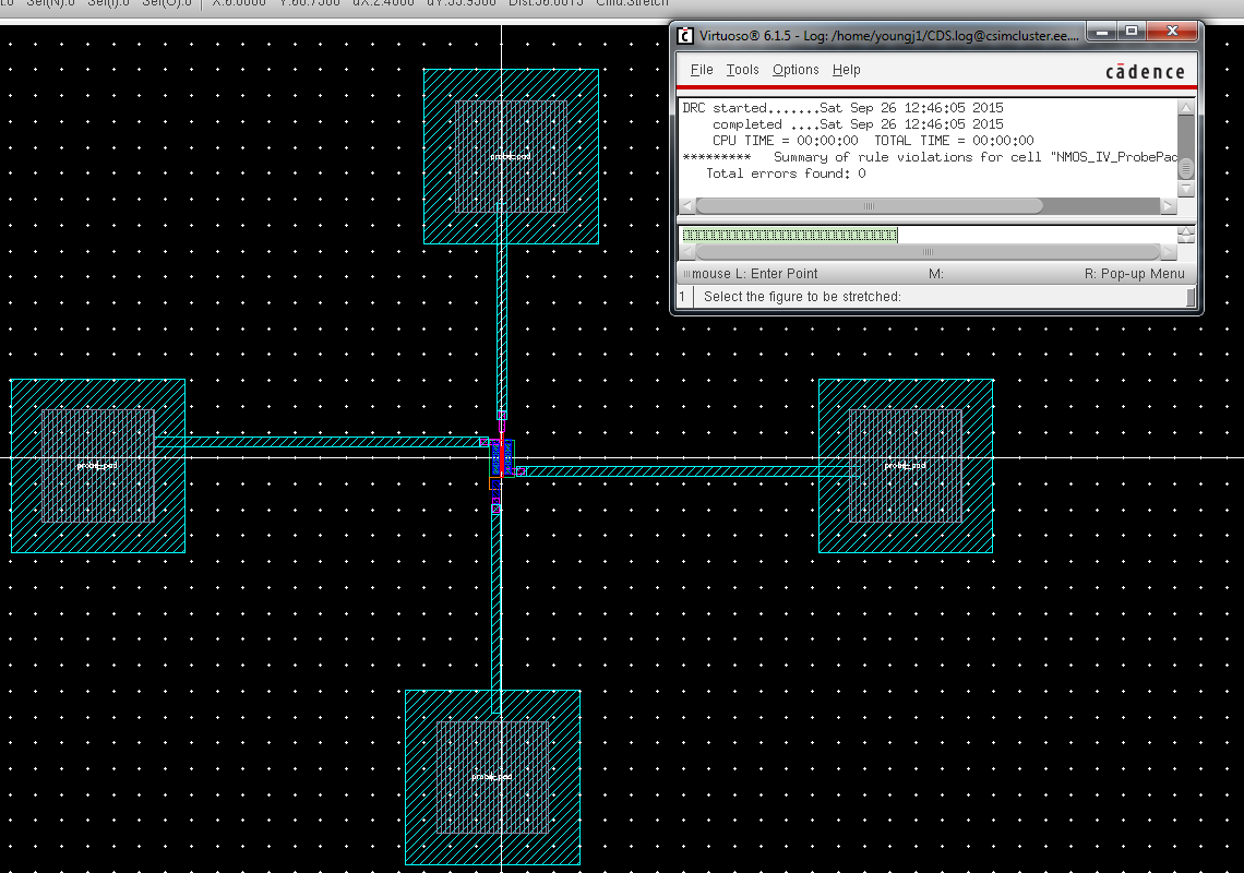 Layout of NMOS with probe pads with no DRC errors