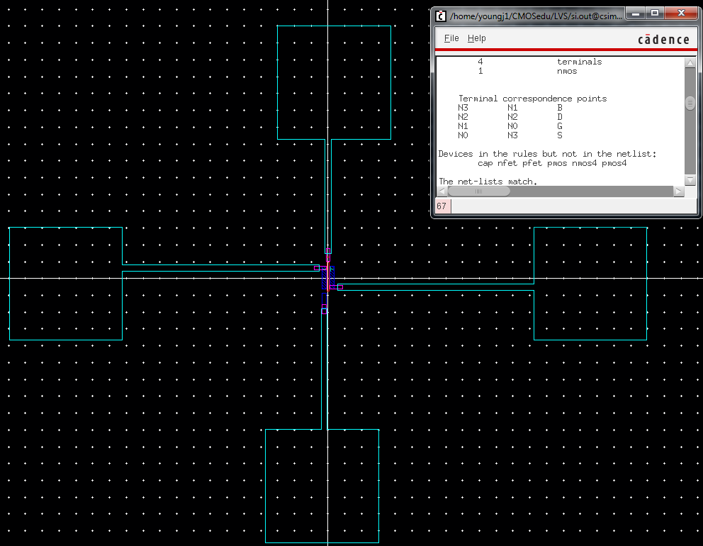 Extracted Layout of NMOS with probe pads with no LVS errors