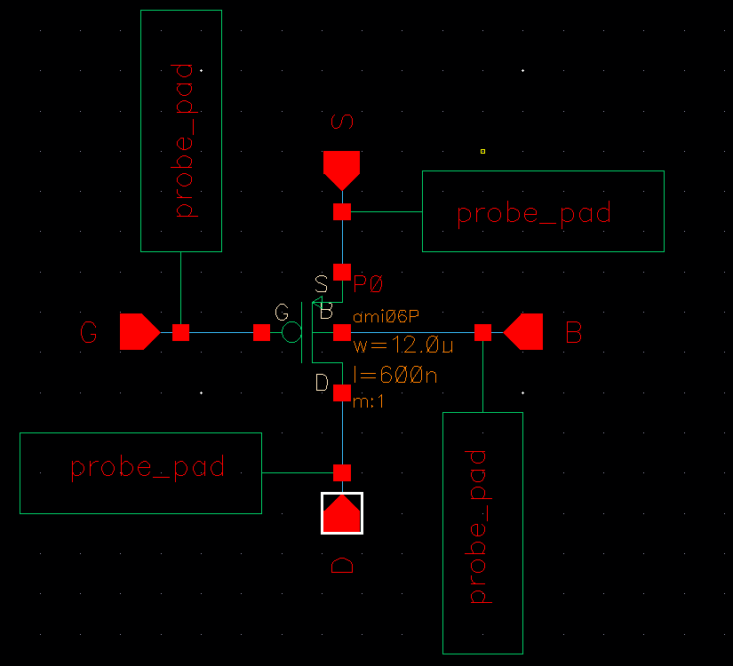 Schematic of PMOS with probe pads