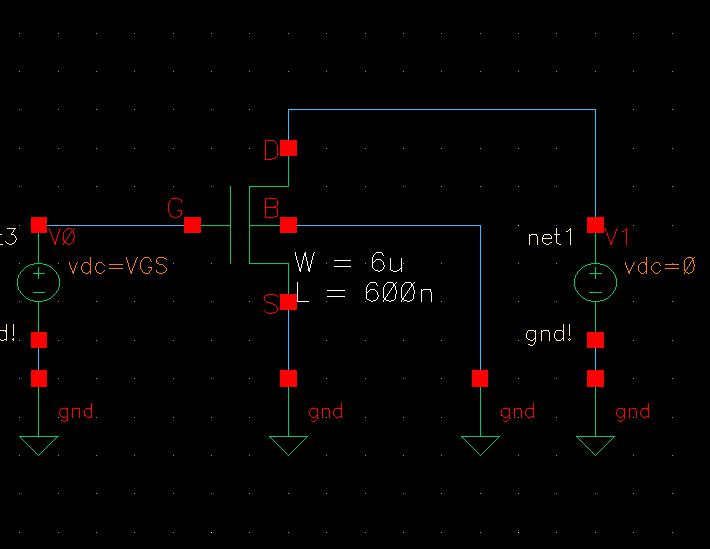 NMOS schematic for ID v VDS simulation