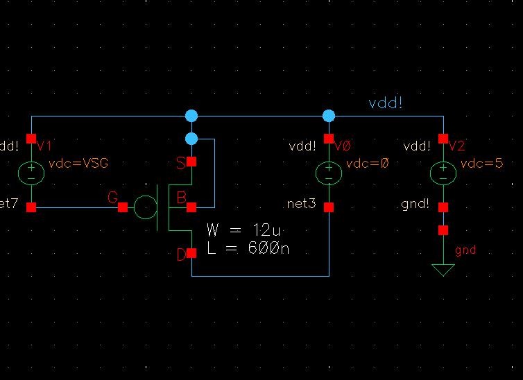 PMOS schematic for ID v VSD simulation