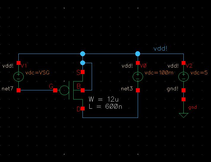 PMOS schematic for ID v VSG simulation