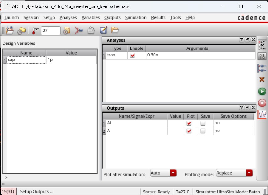 simulation set up for 48u/24u inverter with loads in UltraSim