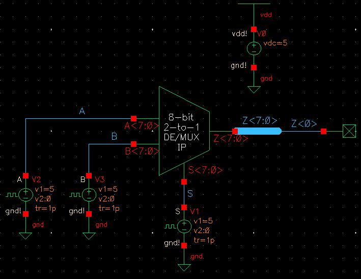 simulation schematic for 8-bit 2-to-1 MUX